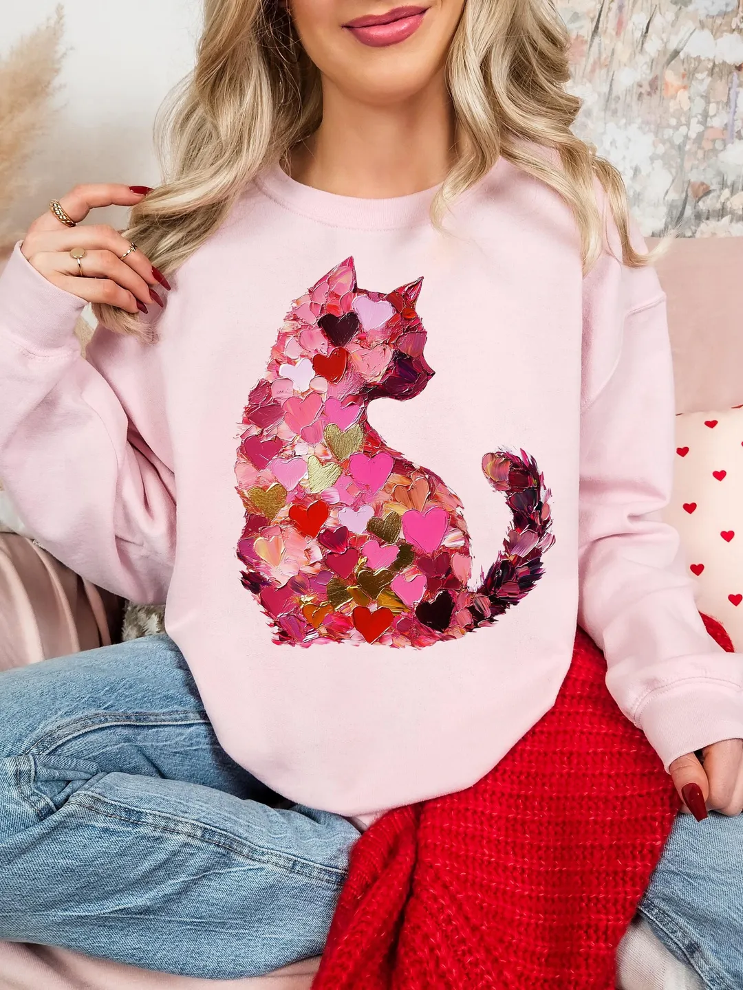 Valentine Day Cat Brushstroke png, Valentine PNG Heart Love Cat Valentine Png Trendy Valentine, Cat Lover Png Cupid Cat Sublimation Cute Cat