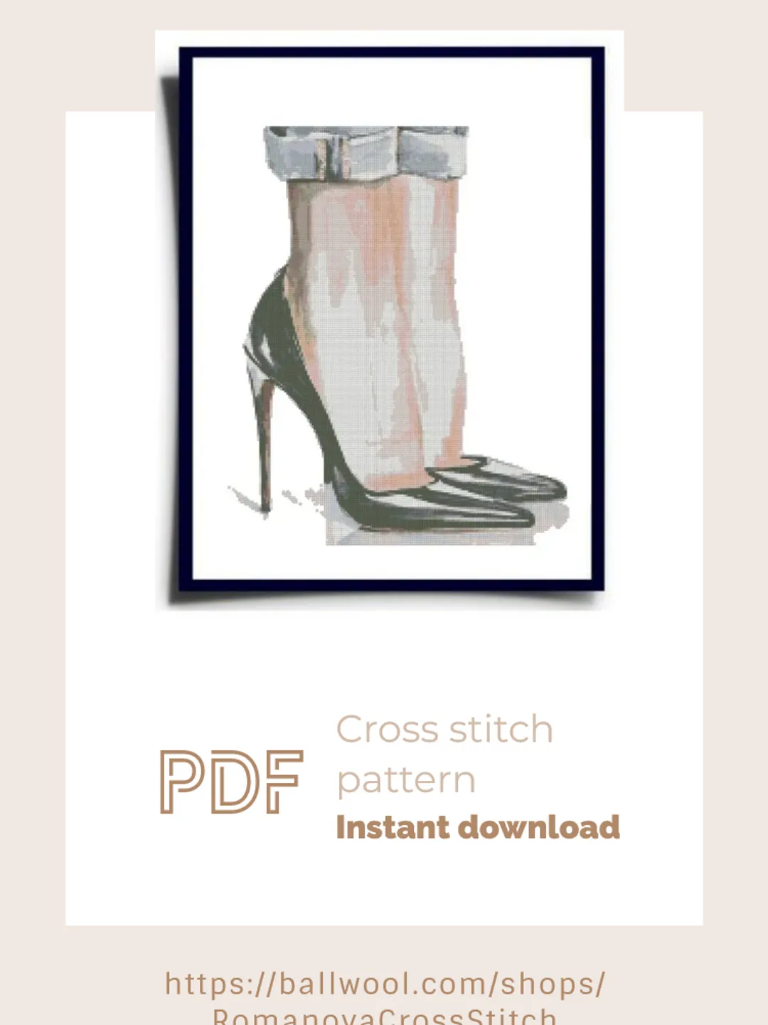 Watercolor Lady Shoes cross stitch PDF pattern, Fashion embroidery, Instant download
