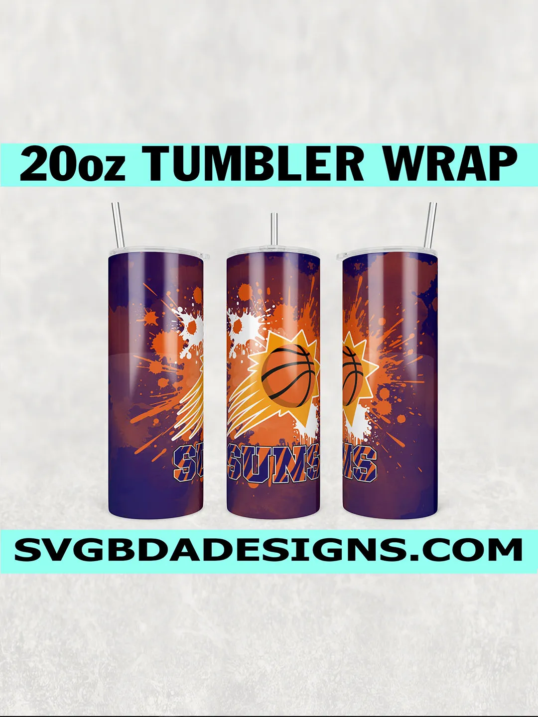 Phoenix Suns Tumbler Wrap PNG, Basketball Paint Splatter Design