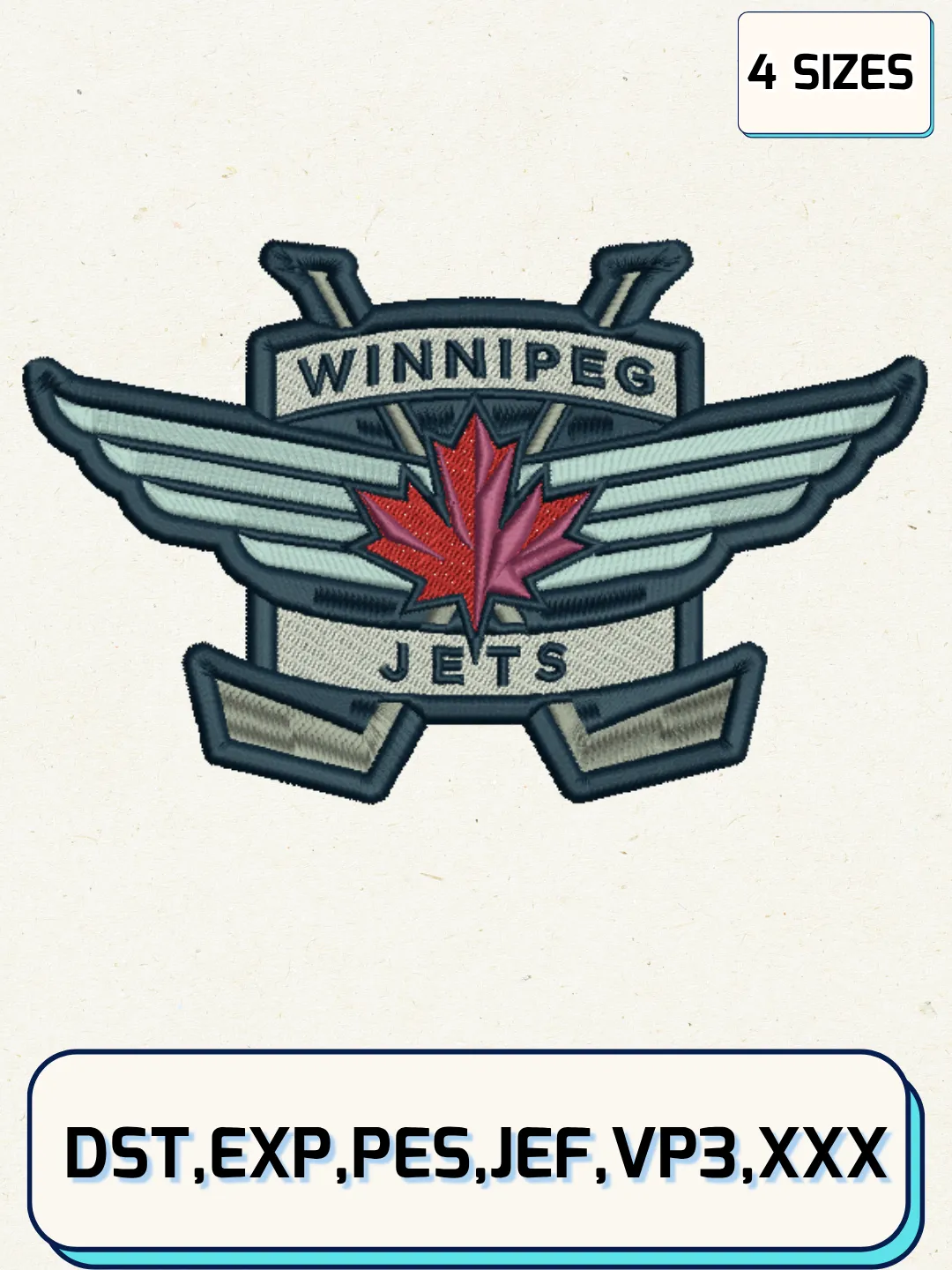 Winnipeg Hockey Embroidery Design Files,Machine Embroidery Files,4 Sizes