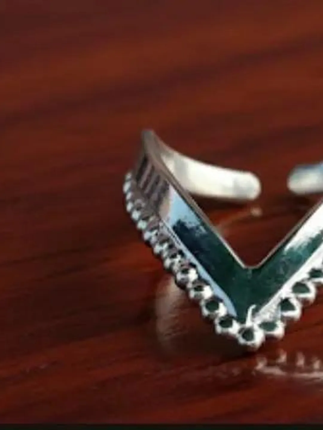 Chevron V Sterling Silver Ring | Beaded Adjustable Boho Ring