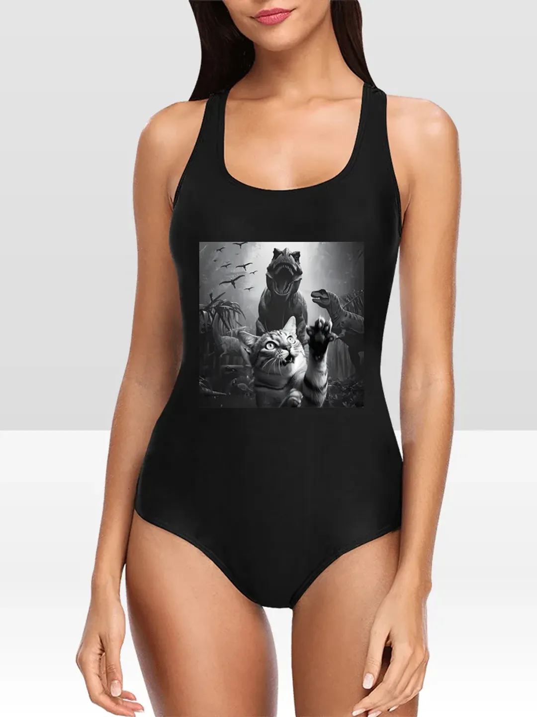 with Dinosaur and Cat One Piece Swimsuit