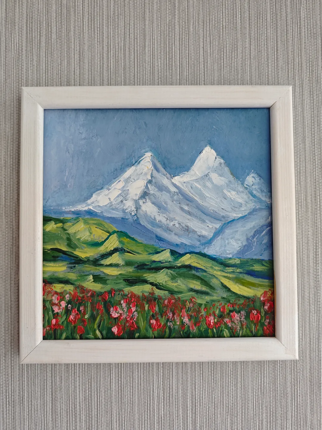 Mountains Landscape Original Painting Alps Mountains Original Art Mountain Modern Oil Artwork Alps Landscape Mountains And Meadow Wall Decor 8x8 inches by OlgaSokolovaArt