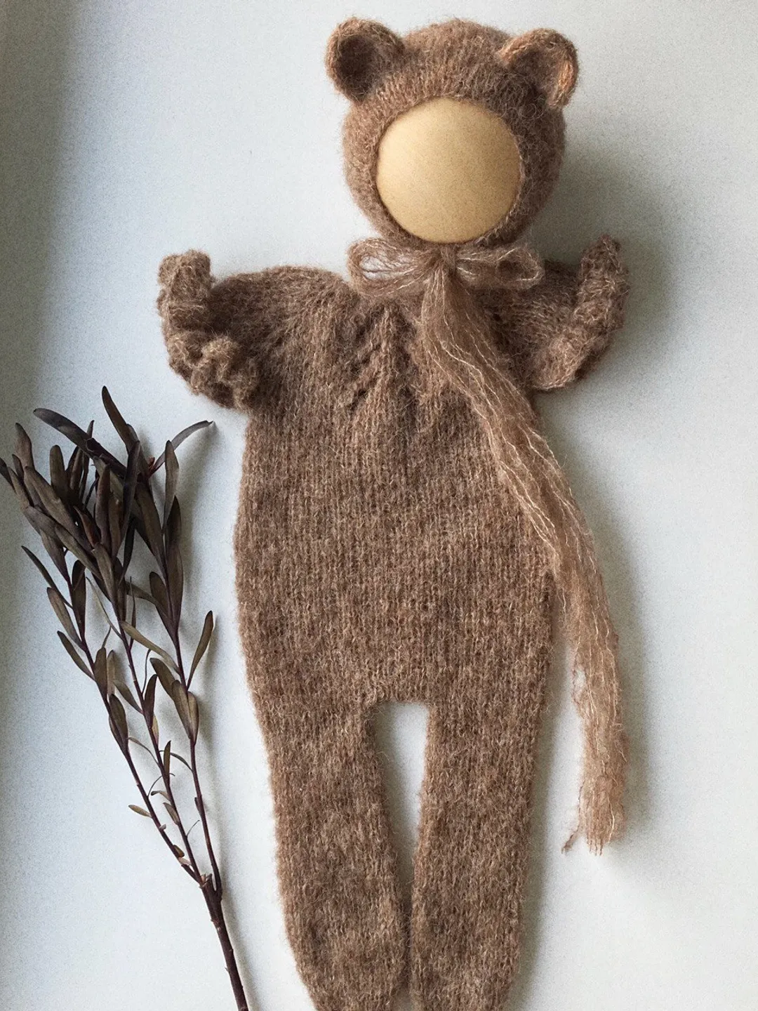 hand knitted alpaca sleep and bonnet for baby newborn photo props