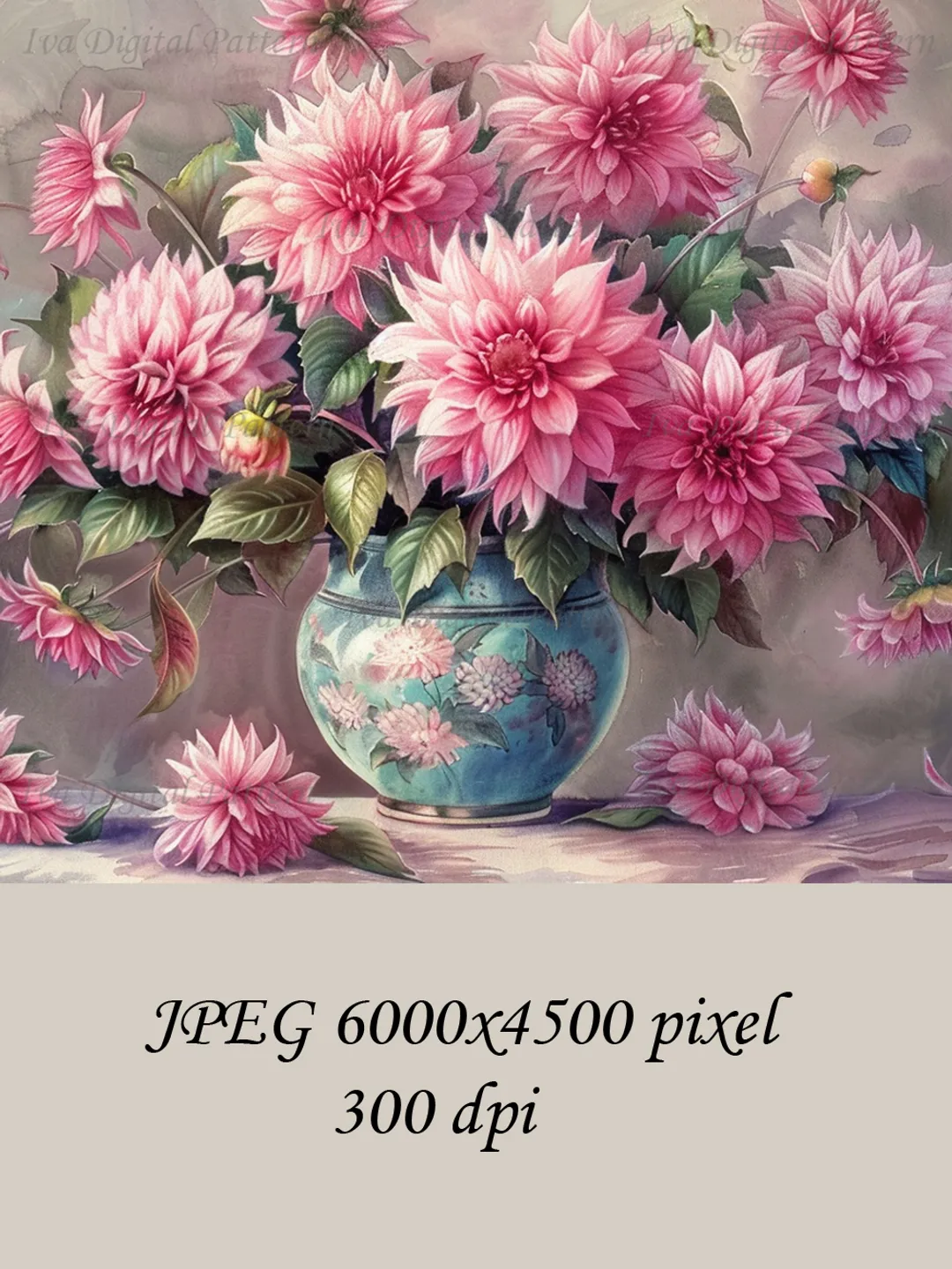 Bouquet of pink dahlias in a vase watercolor drawing, digital illustration, digital painting , wall art decoration. AI