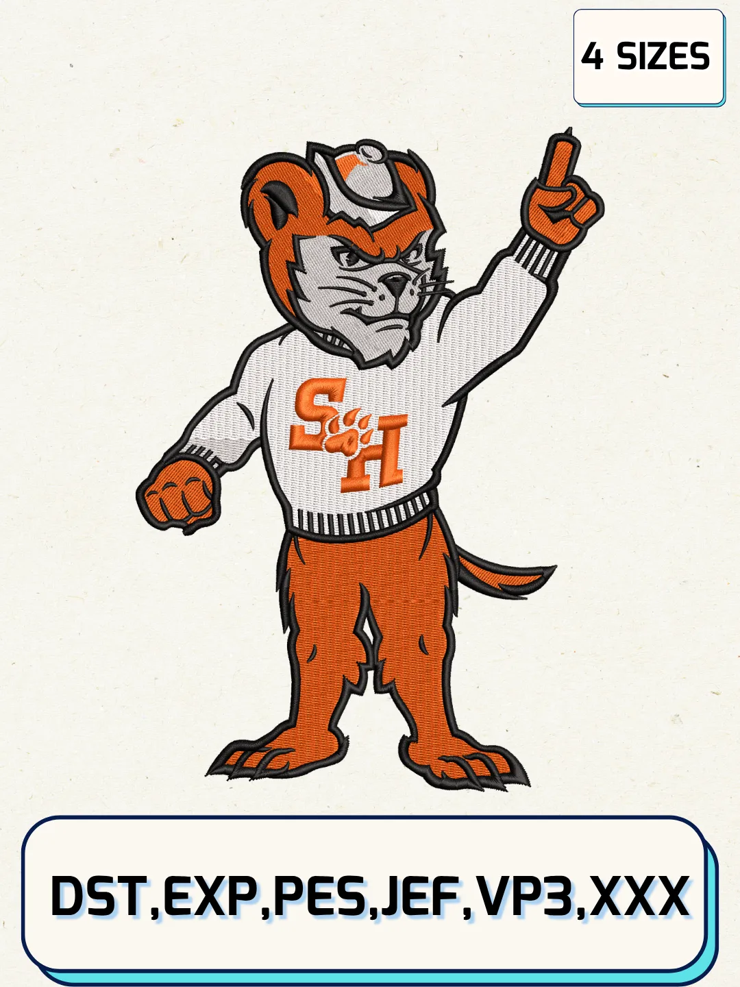 Sam Houston State Bearkats Mascot Logos Embroidery Design Files, NCAA Logos Embroidery Designs, Machine Embroidery Files, 4 Sizes