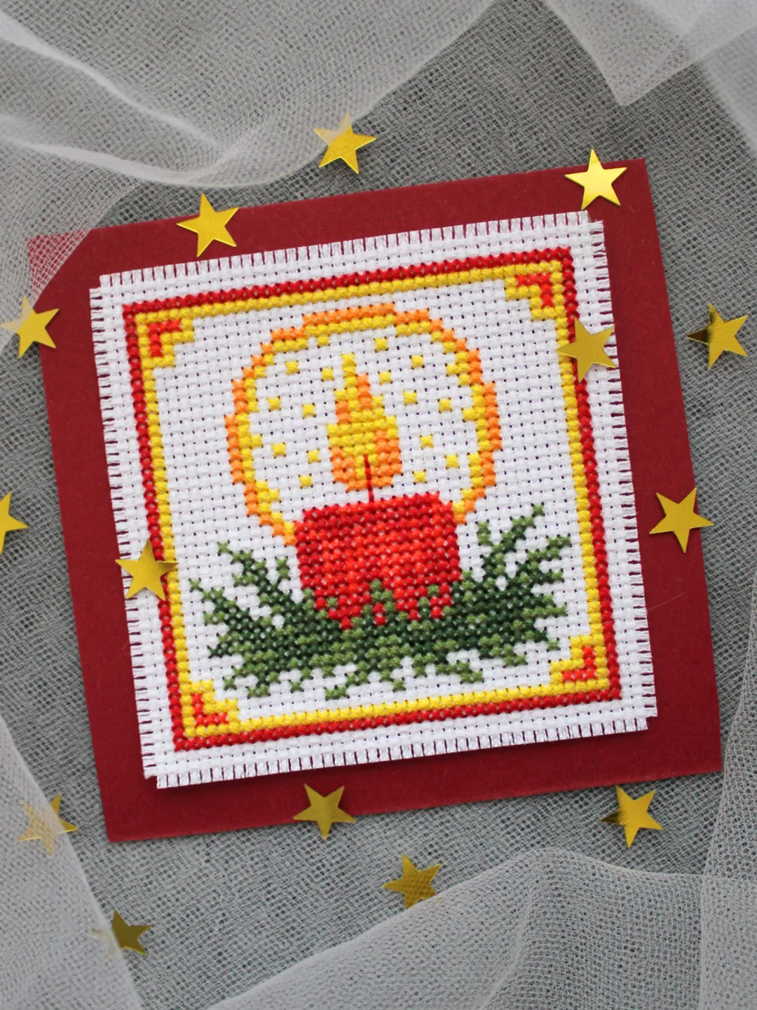 Cross stitch pattern Candle, easy chart PDF, holiday card idea