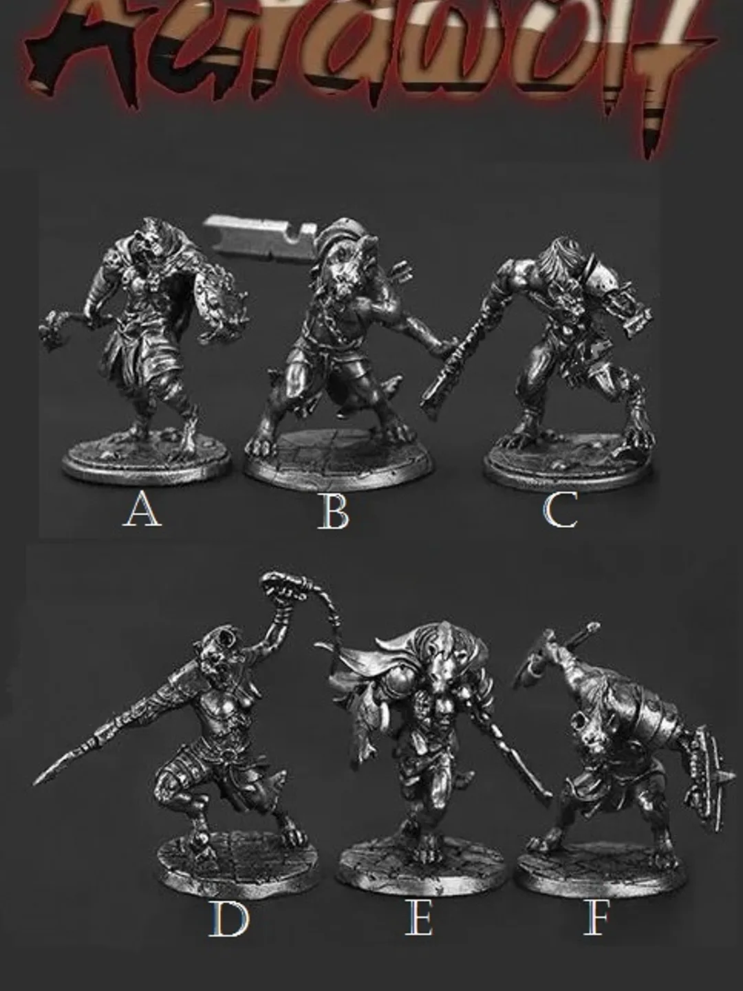 Aurdwolf monsters, copper miniatures, tabletop wargaming fantasy miniature figures.