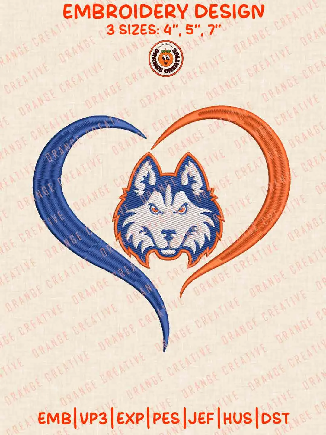 Houston Christian Huskie Heart Embroidery Design Files, Football Embroidery Designs, Sport Machine Embroidery Files, 3 Sizes, Custom Sizes, Instant Download