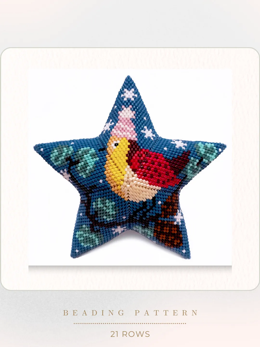 Peyote Star Winter Bird, Beaded Star Pattern, Seed Bead Christmas Ornament