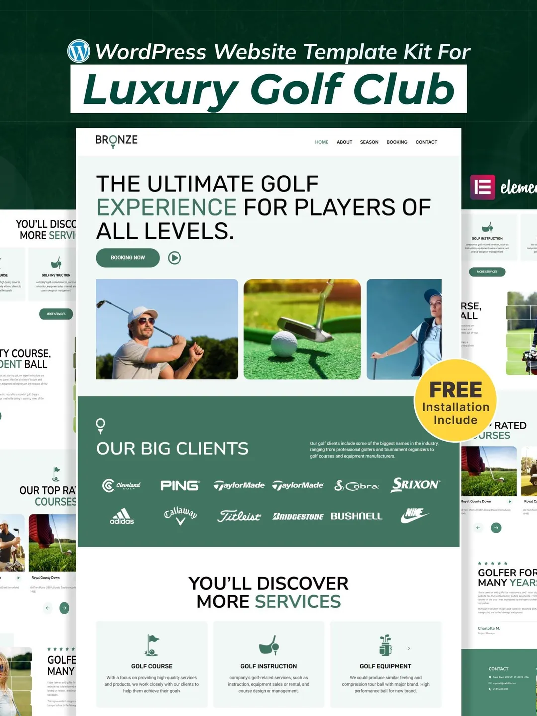 Luxury Golf Club WordPress Elementor Landing Page | Golf Course & Sports Website Template