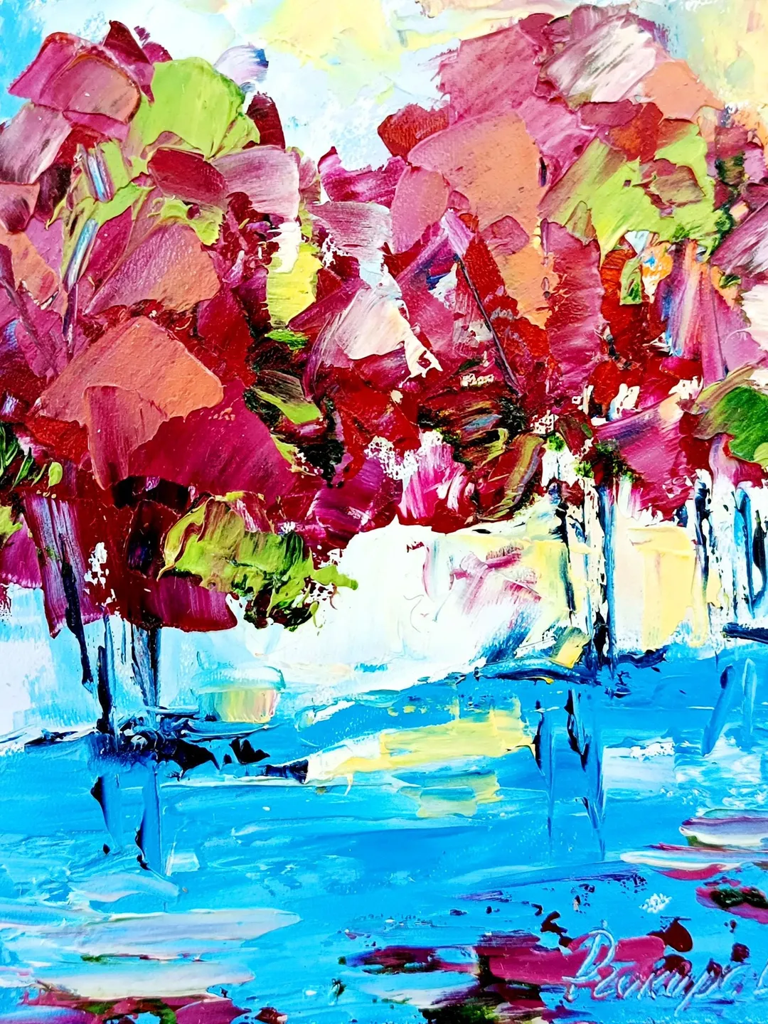 Sakura Tree Painting Original Art Impasto Oil Painting 6x6 Modern Impressionist art Abstract Flower Sakura Tree Cherry Blossom