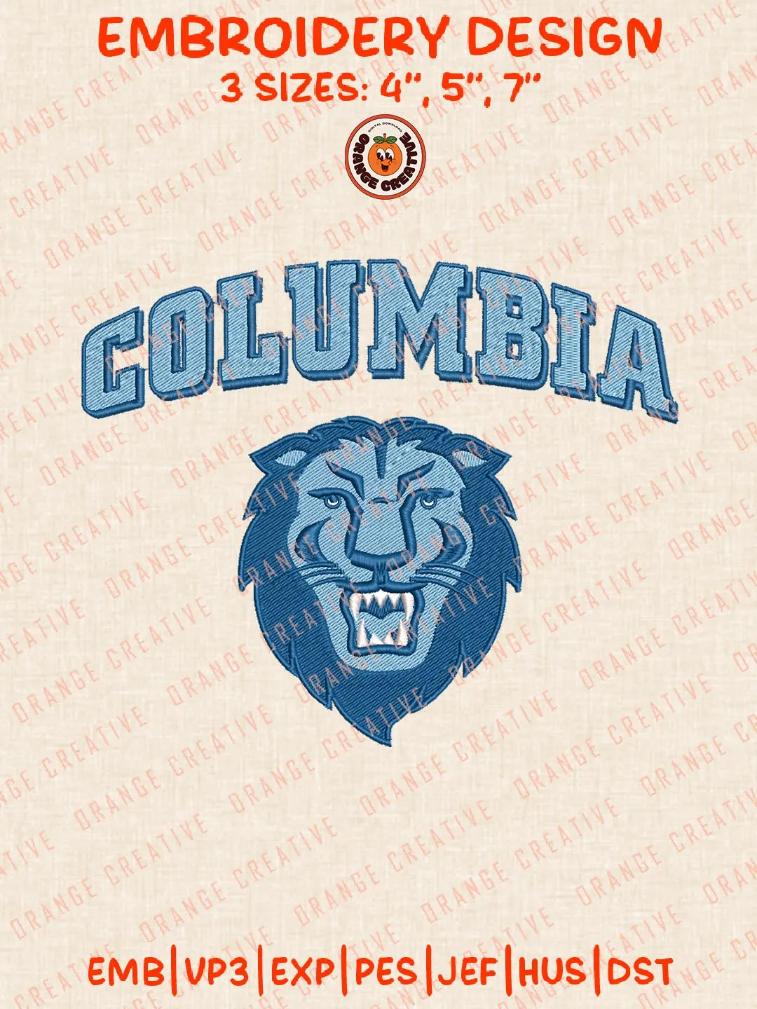 Columbia Lions Logos Embroidery Design Files, NCAA Logos Embroidery Designs, Machine Embroidery Files, 4 Sizes, Custom Sizes, Instant Download
