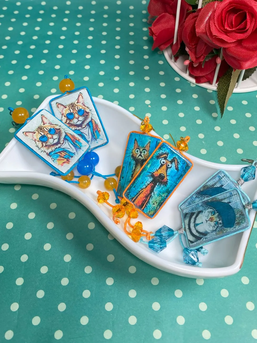 Handmade earrings. Designer jewelry. Bright, Funny, amusing earrings.