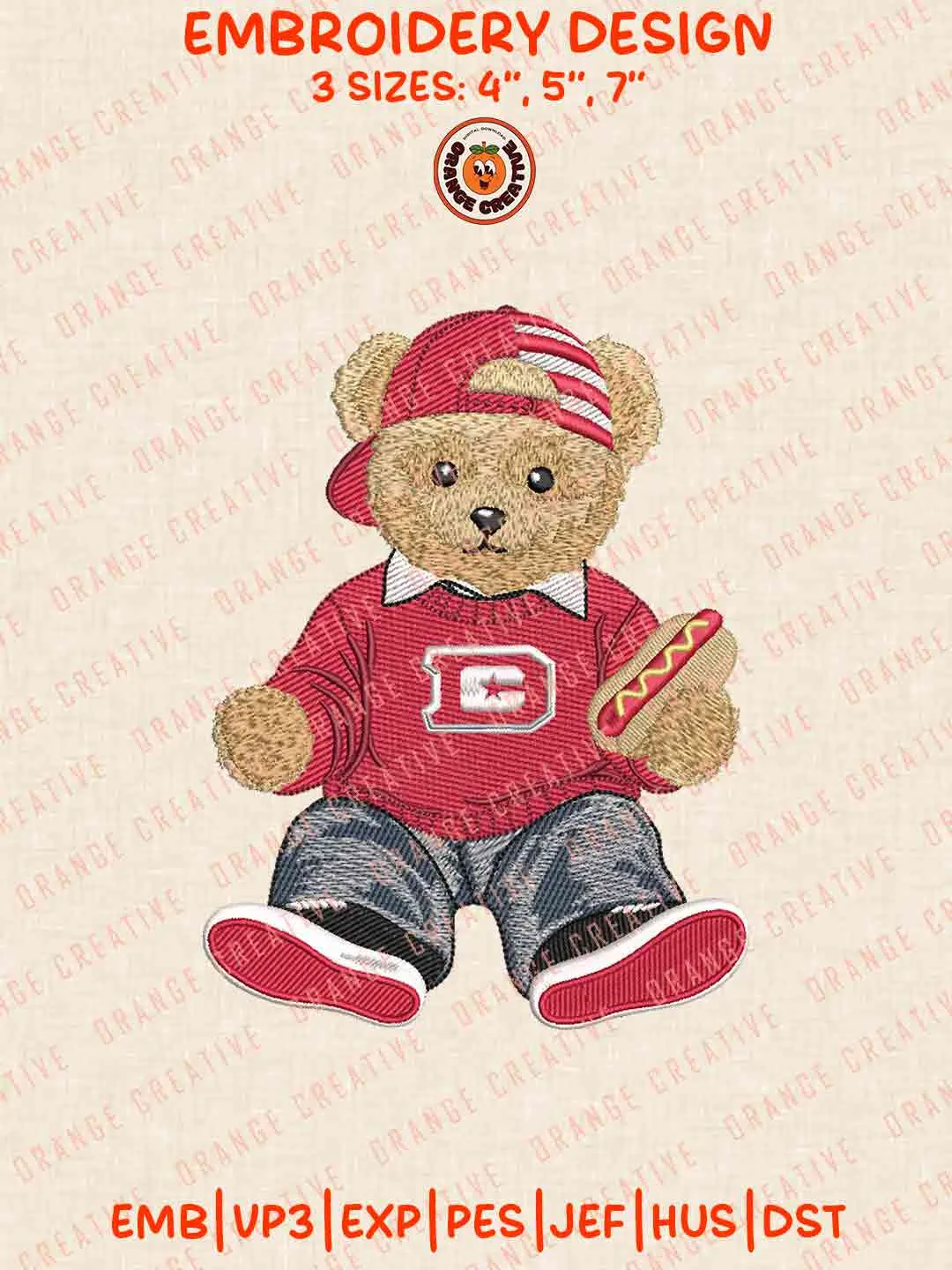 DC Defender Cute Teddy Bear Embroidery Files, Football League Embroidery Designs, Sport Machine Embroidery Files, 3 Sizes, Custom Sizes, Instant Download