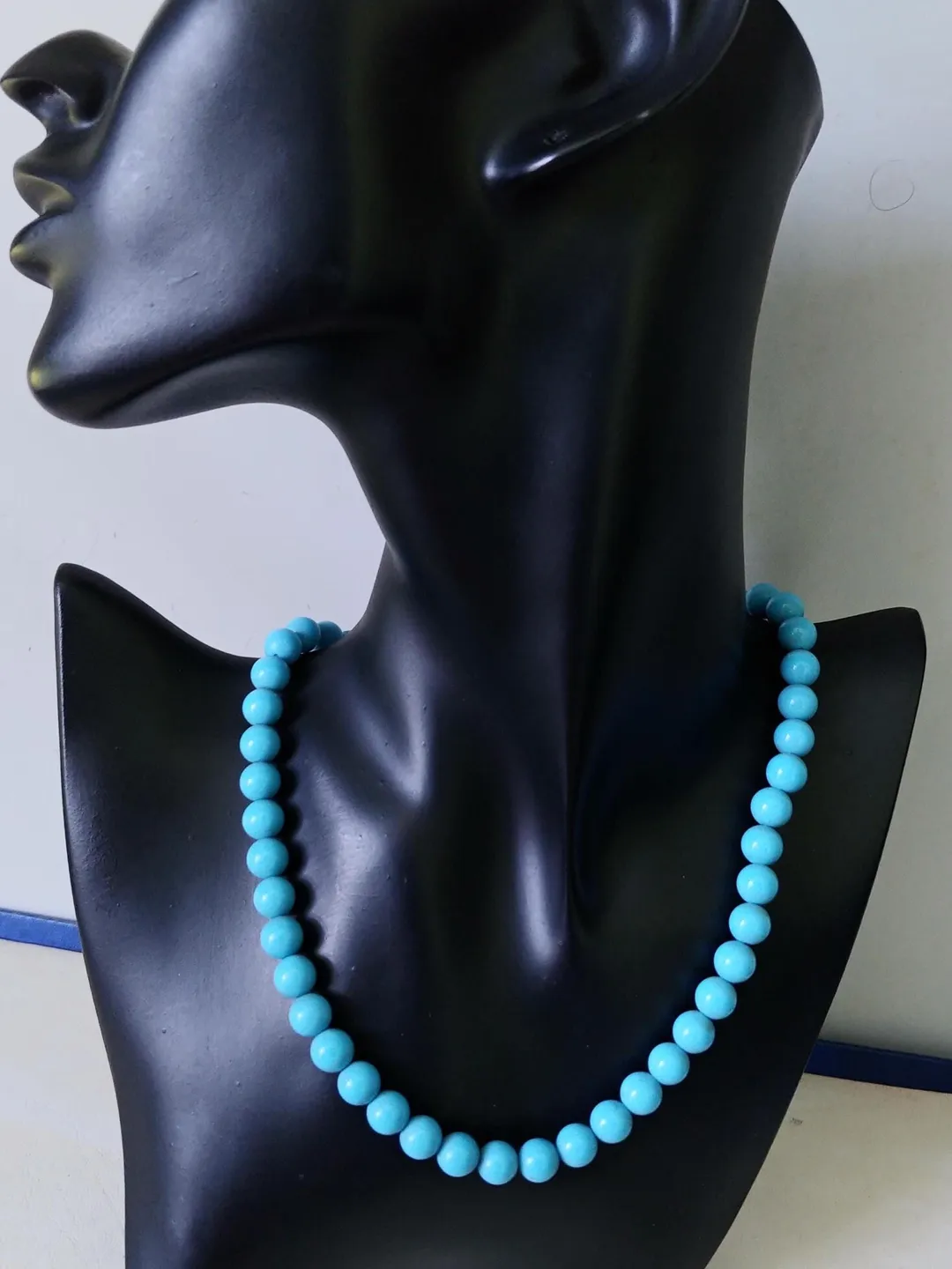 Faux Turquoise Beads Necklace 8mm Metal lock Beauty Choker Jewelry Vintage Tribal Ethnic Gift For Women
