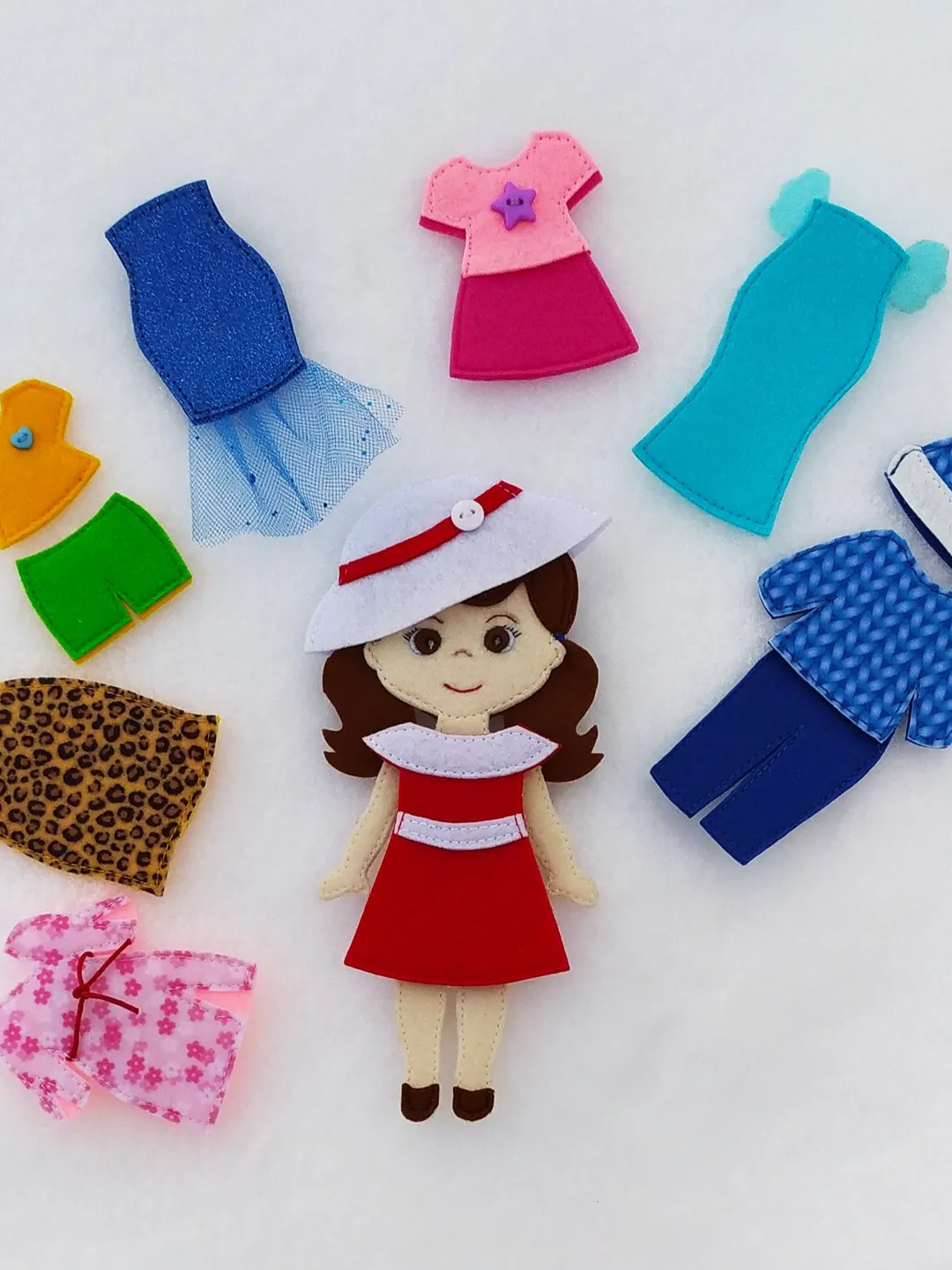 Felt doll pattern and 8 sets of clothes, Felt dress up doll pattern, Felt Pattern pdf for girl