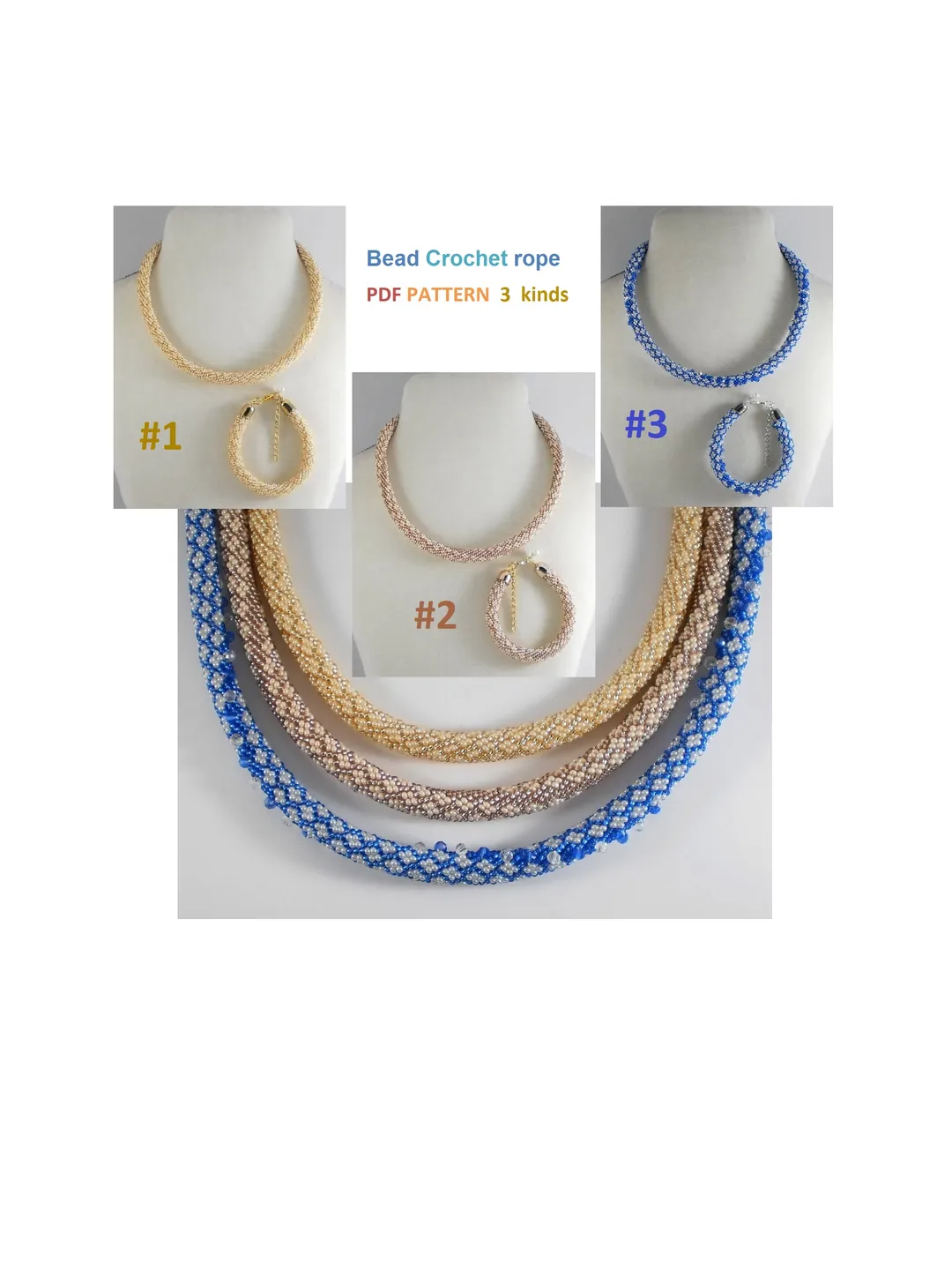 Bead Crochet Rope Necklace Bracelet pattern, pattern seed beads, DIY, bead jewelery, Instant Download, PDF patterns