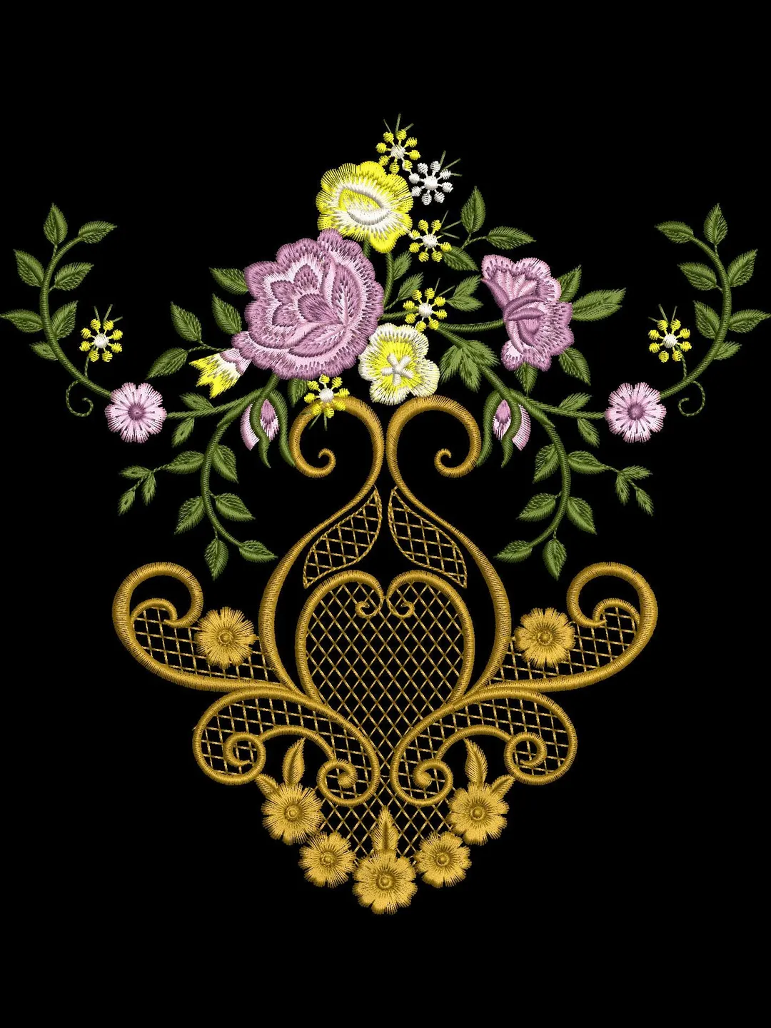Elegant Floral Embroidery Design, Vintage Flower Machine Embroidery File.