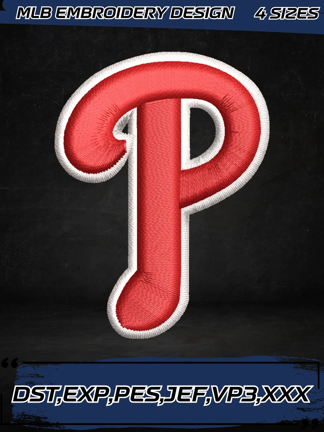 Philadelphia Baseball Embroidery Design - Cap Logo - Machine Embroidery File