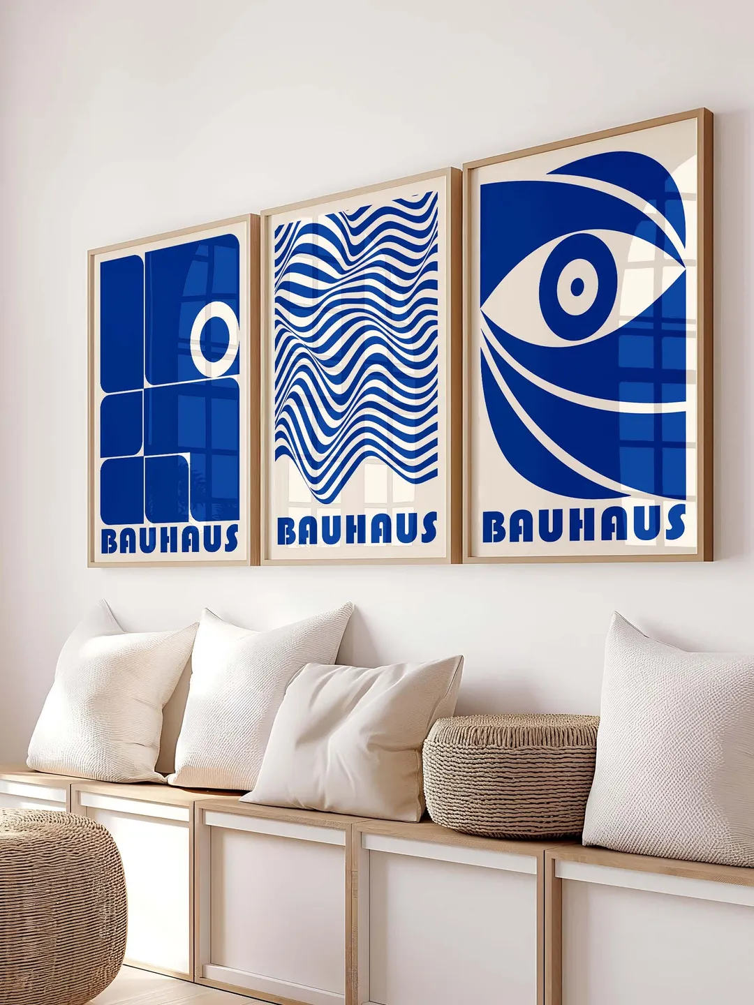 Blue Bauhaus Wall Art Set of 3 – Modern Geometric Abstract Prints, Mid ...