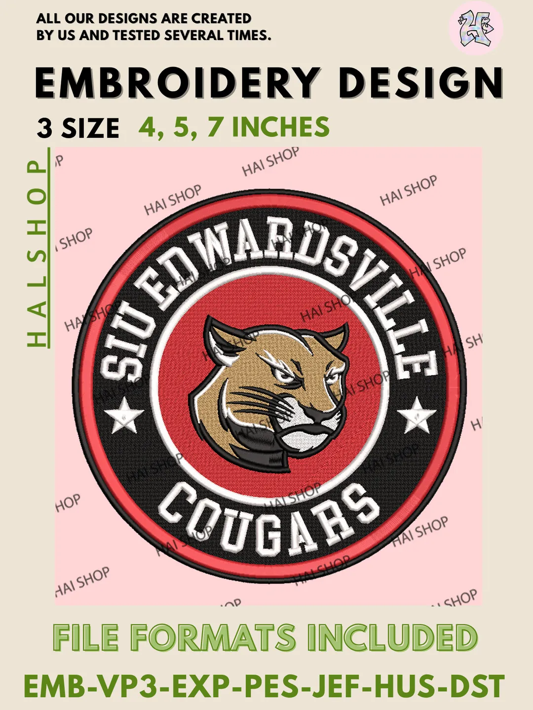 SIU Edwardsville Cougars Embroidery Design, NCAA SIUE Cougars Logo Machine Embroidery Files, Digital Download