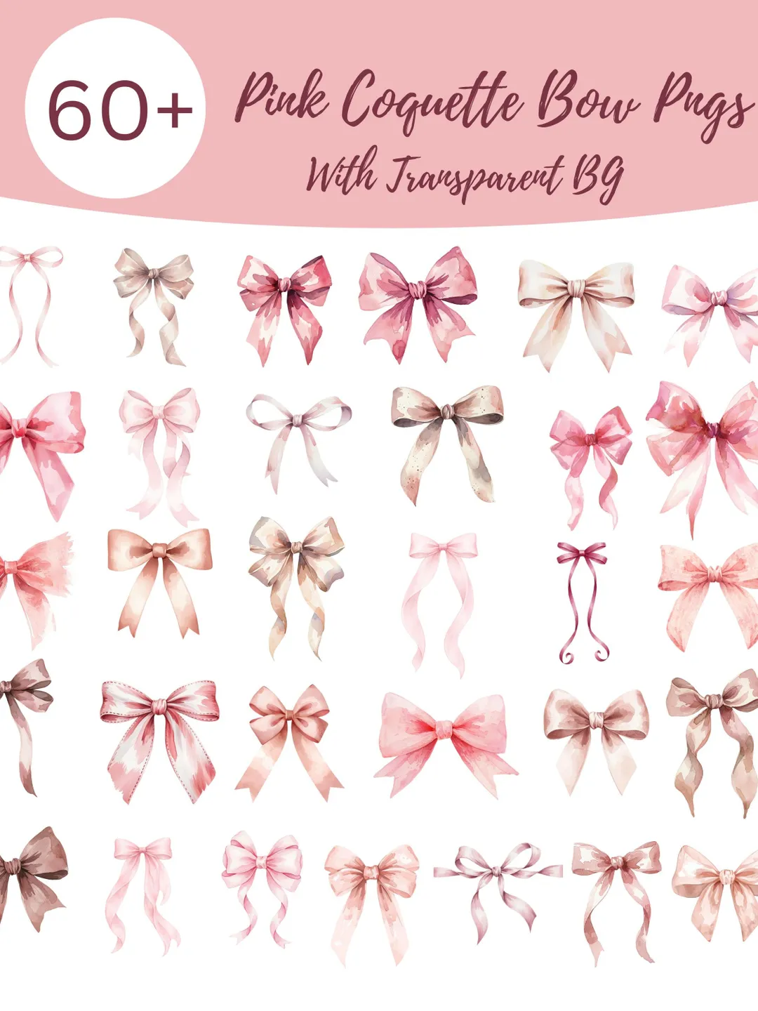 White Watercolor Bows PNG Bundle, bow clipart, Cute Ribbons Clipart ...