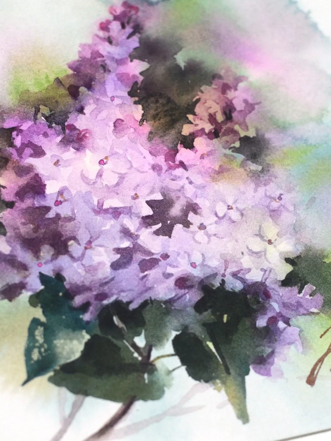 Watercolor lilac branch / Original painting