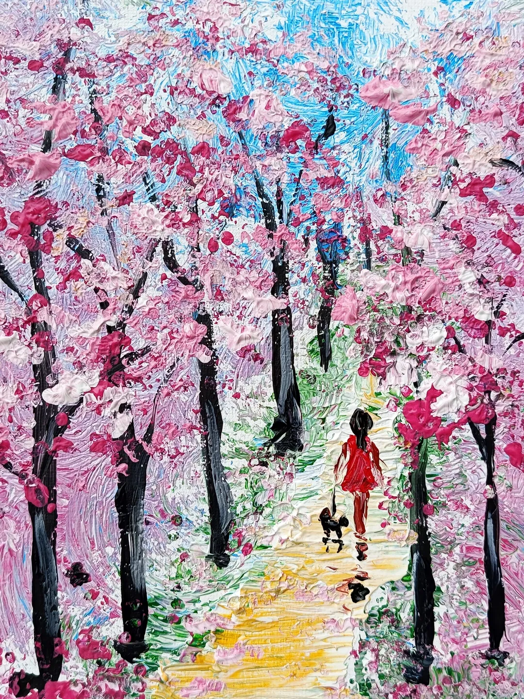 Sakura Painting Tree Original Art  Japan Garden Painting Floral Wall Art Flower Oil Art Pink Blooming Trees Artwork