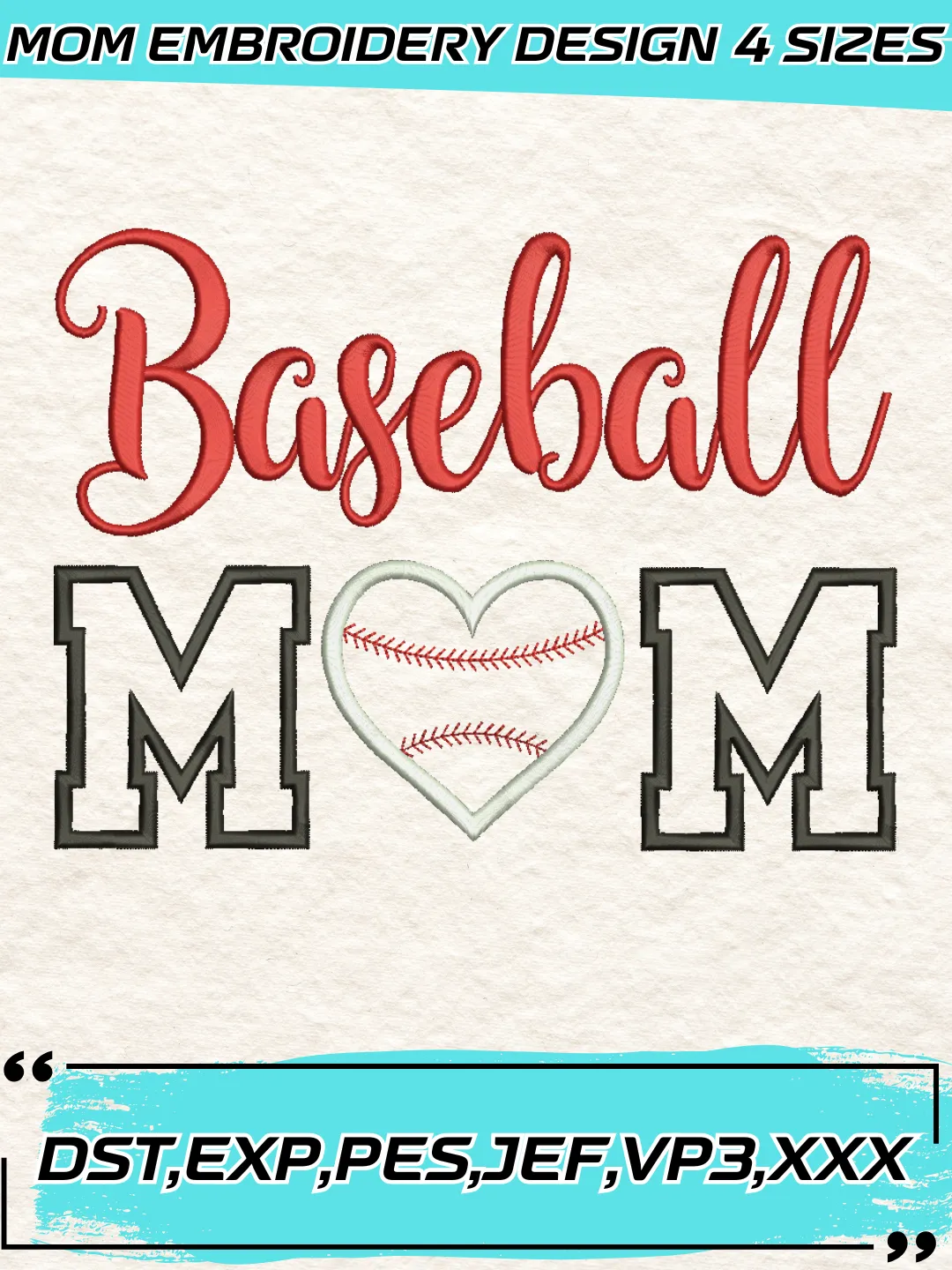 Baseball Mom Embroidery Design,Mother's Day Embroidery Design,Machine Embroidery Design File,4 Sizes, Digital Download_MOM52