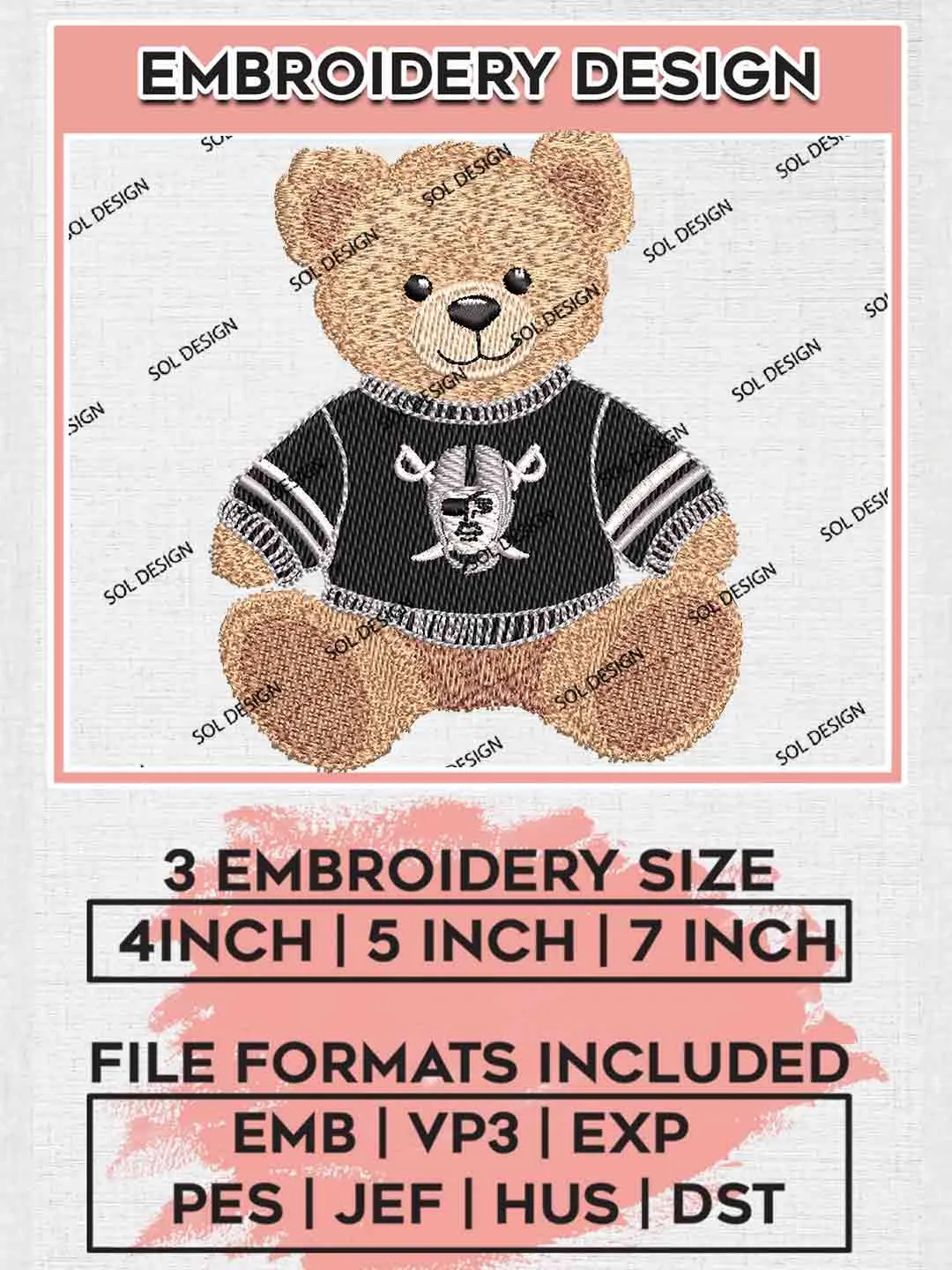 Las Vegas Raiders Cute Teddy Bear Embroidery Designs, Vintage Sports Bear Football Embroidery Design File, NFL, Sport Bear Embroidery, NFL Las Vegas Raiders Team Embroidery, Digital Download
