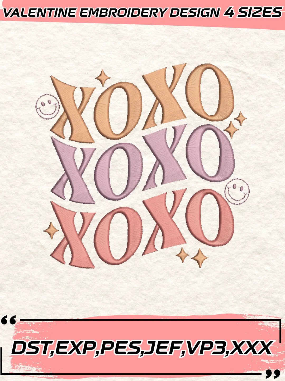 Retro Xoxo Valentine's Day Embroidery Design,Valentine's Day Embroidery Design,Machine Embroidery Design File,4 Sizes, Digital Download_VLT22