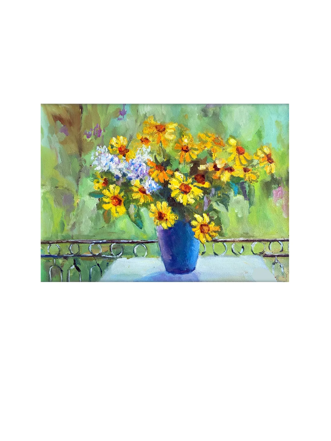 Yellow Daisy Painting, Original Wildflower Bouquet Oil Painting on Canvas, Floral Wall Art