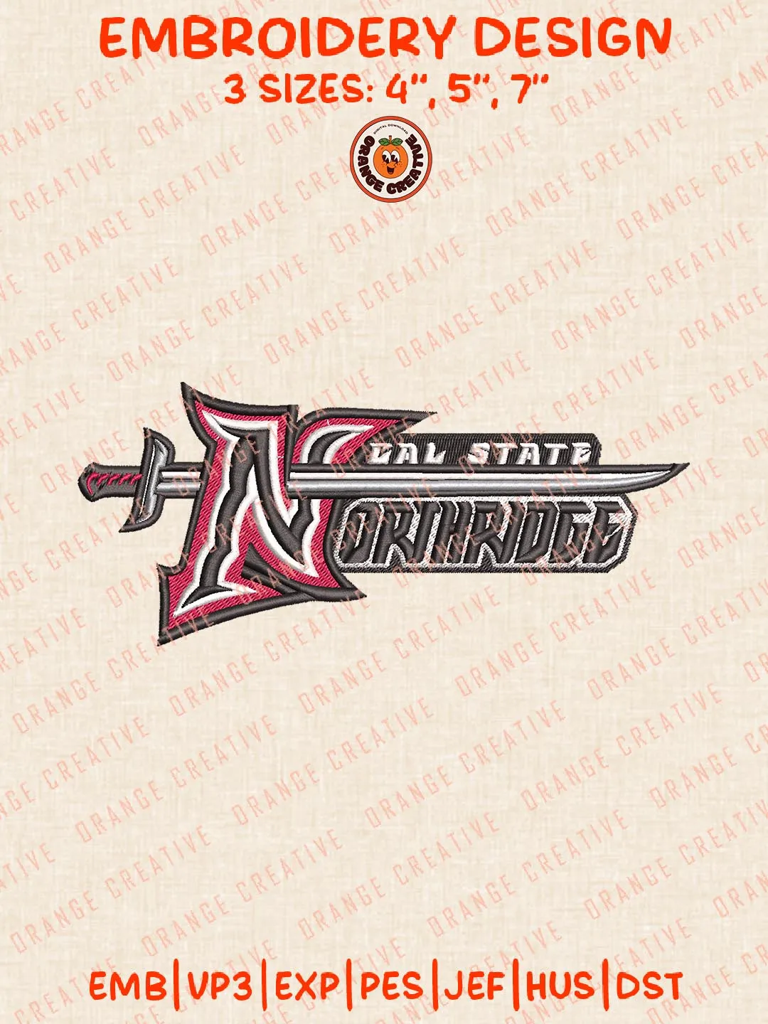 Cal State Northridge Matadors Text Logos Embroidery Design Files, NCAA Logos Embroidery Designs, Machine Embroidery Files, 4 Sizes, Custom Sizes, Instant Download