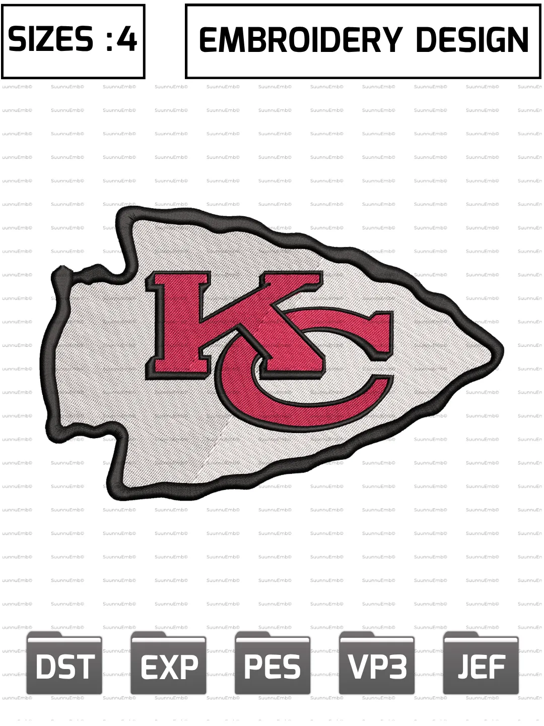 Kansas City Chiefs Logo Embroidery Design,NFL Logos Embroidery Design,NFL Teams, Machine Embroidery Design File,4 Sizes, Digital Download