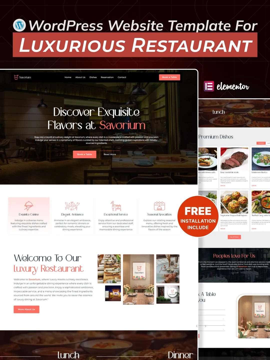 Luxury Restaurant WordPress Elementor Landing Page | Food Delivery & Restaurant Website Template