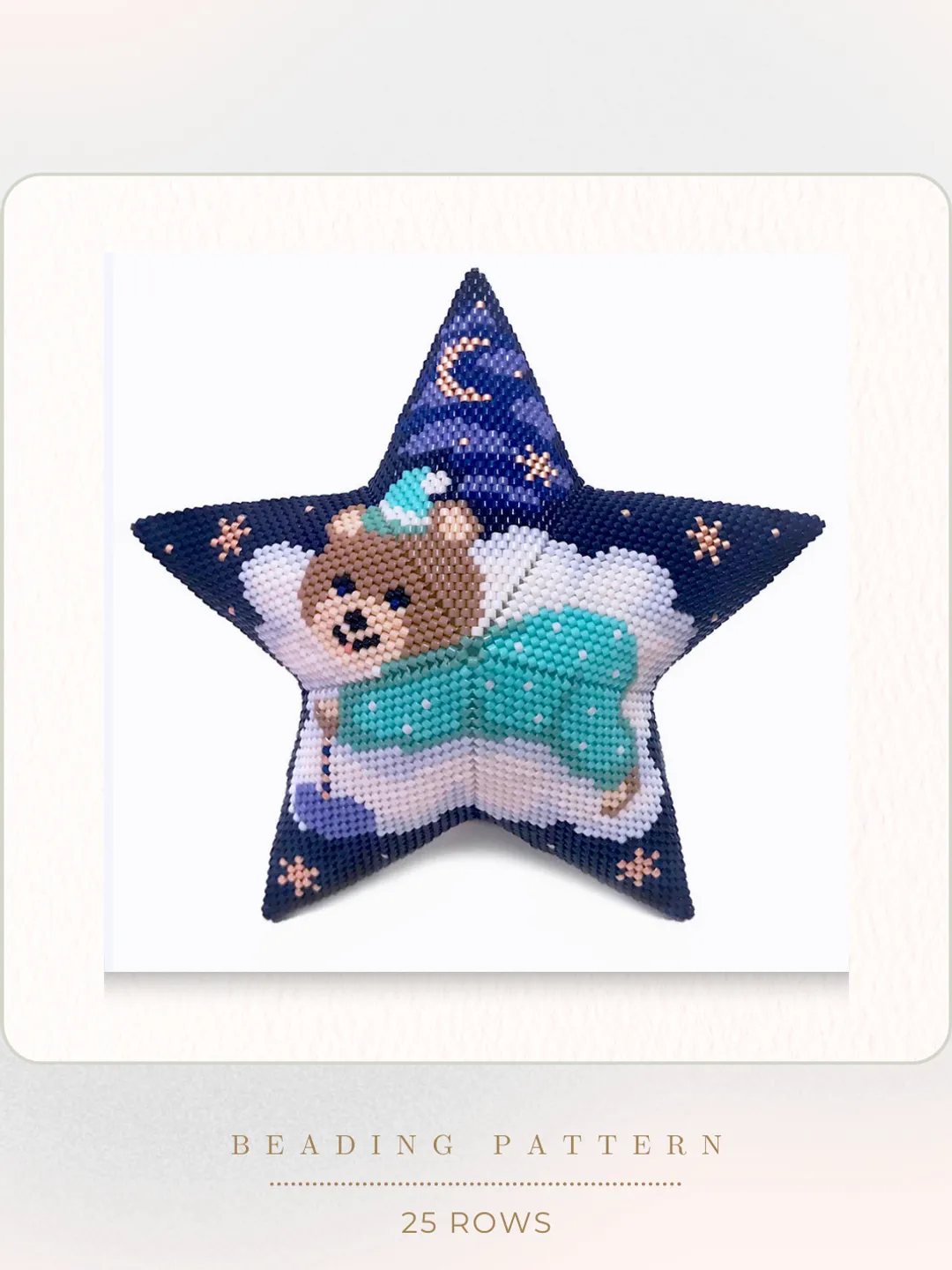 Teddy Bear on a Cloud Beading Pattern, Peyote Star Tutorial, Seed Bead Christmas Ornaments
