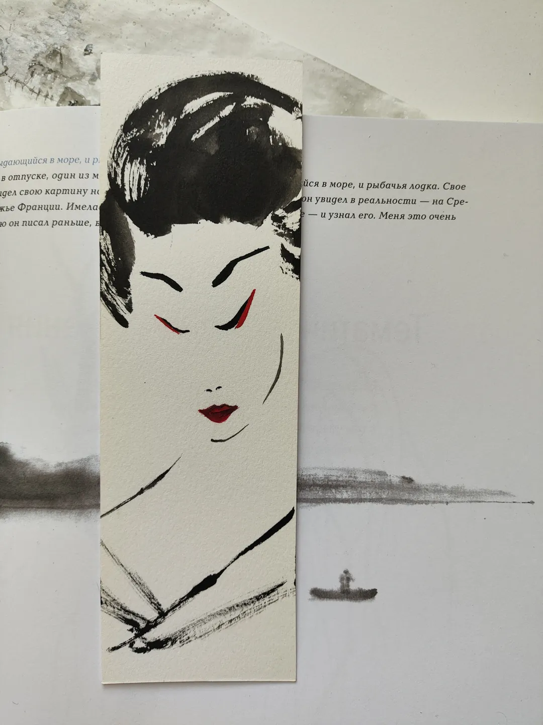 Handpainted bookmark.Geisha