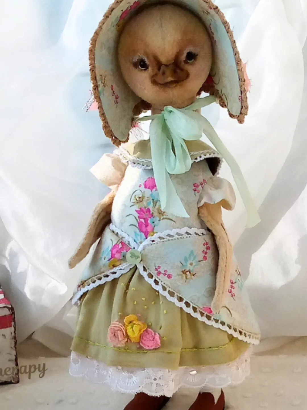 Cute duckling girl in clothes, artist doll duck