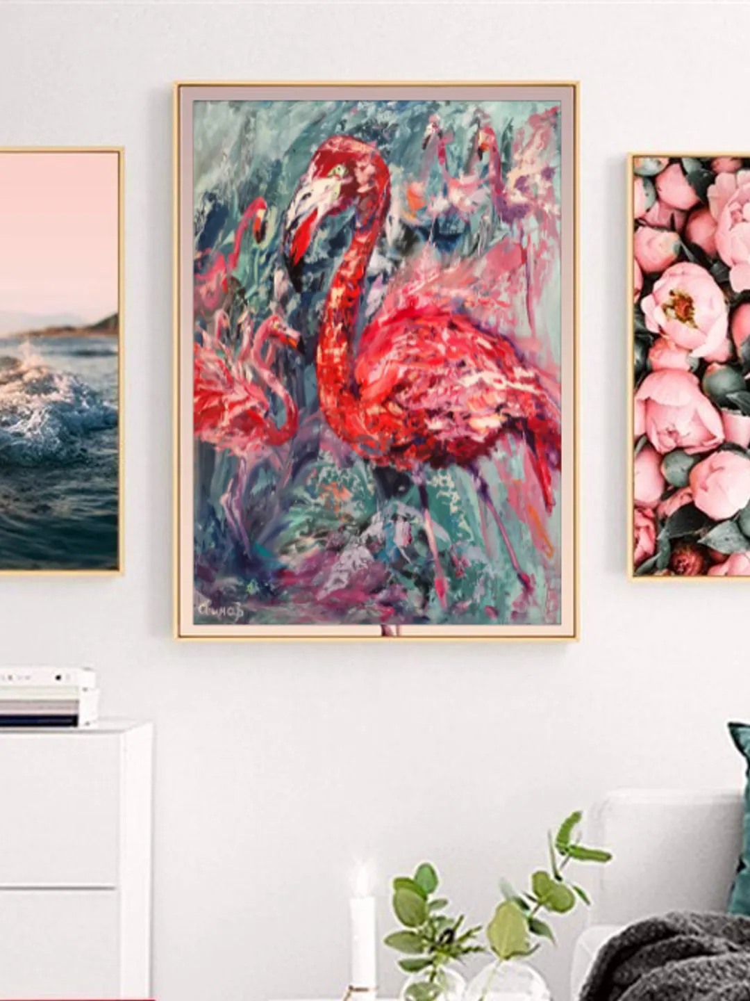 Flamingo Pink Birds Abstract Love Art Original Oil Painting Artist Svinar Oksana