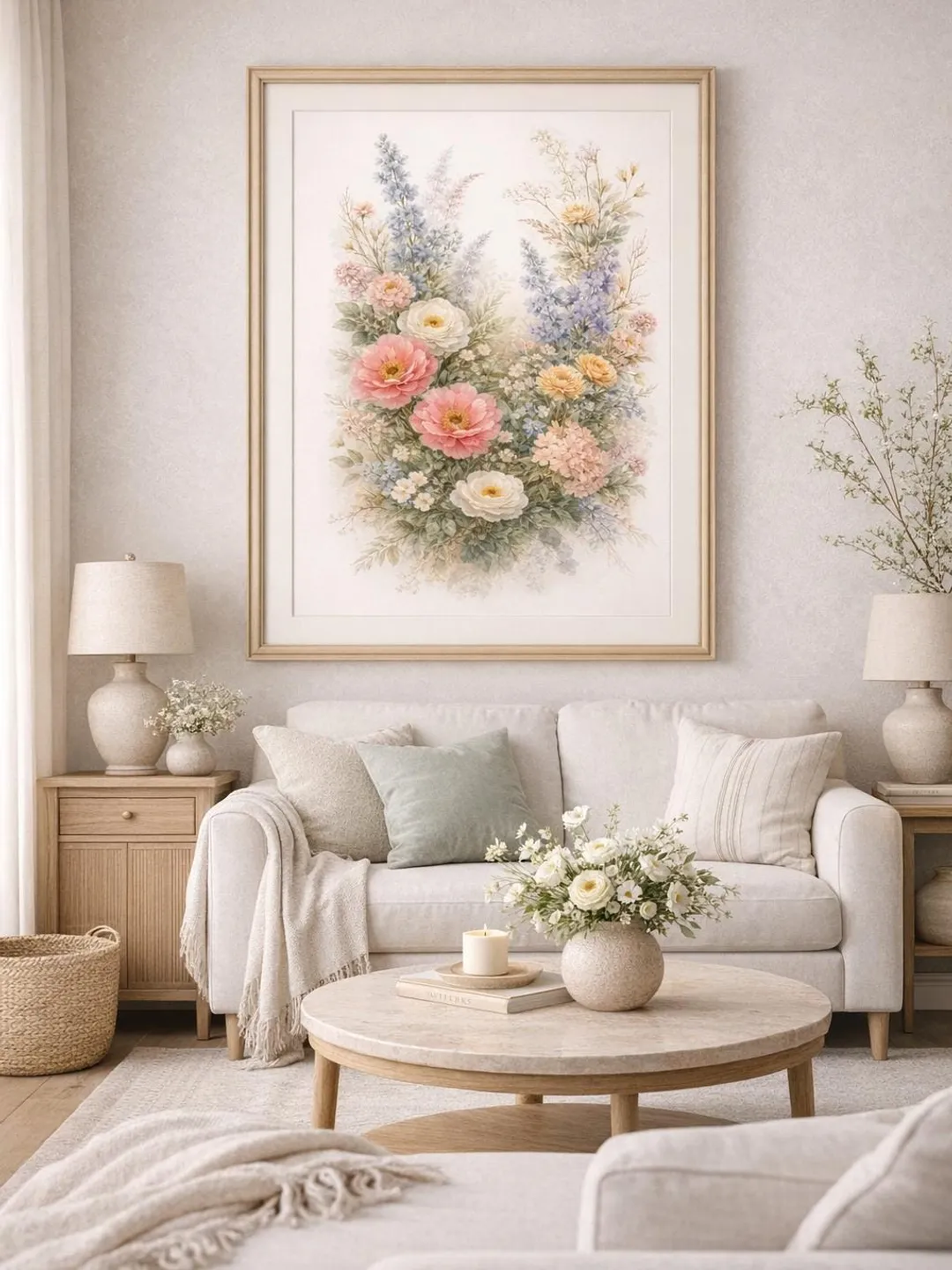 Vintage Watercolor Floral Print – Pastel Cottagecore Garden Wall Art