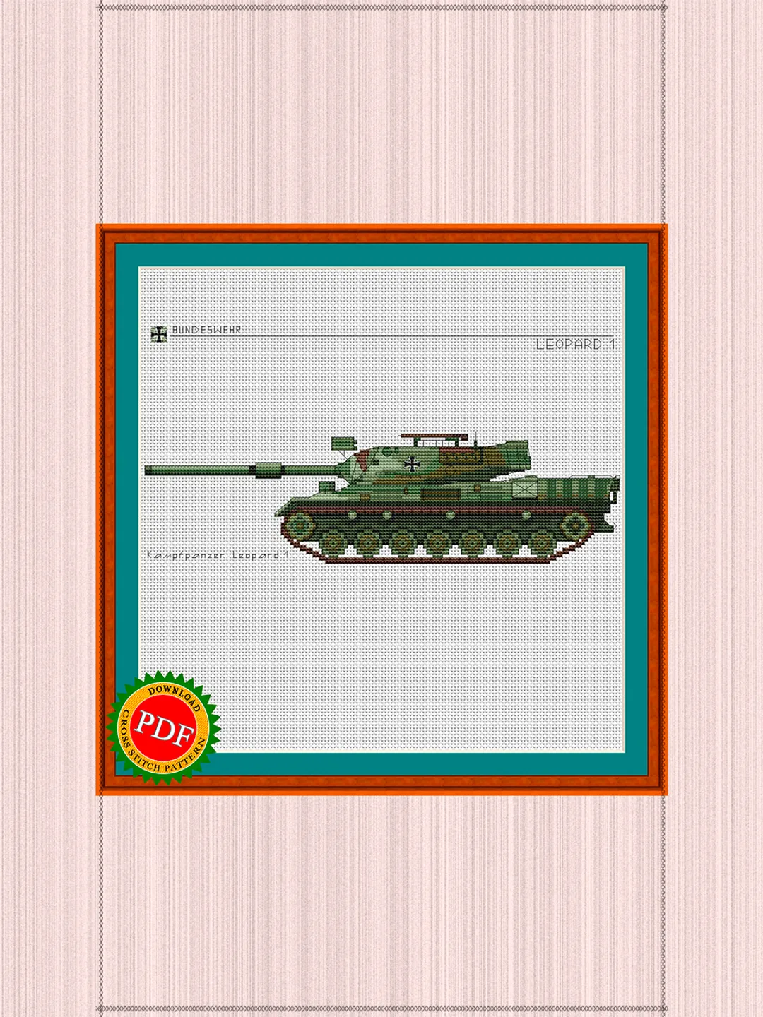 Leopard Tank Cross Stitch Pattern | German Leopard 1 Tank Chart | Leopard 1 Main Battle Tank