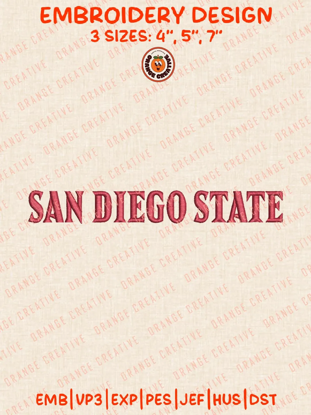 San Diego State Text Embroidery Design, NCAA San Diego State Aztecs Team Logo Embroidery Design, Machine Embroidery Design File, 4 Sizes, Custom Size, Digital Download