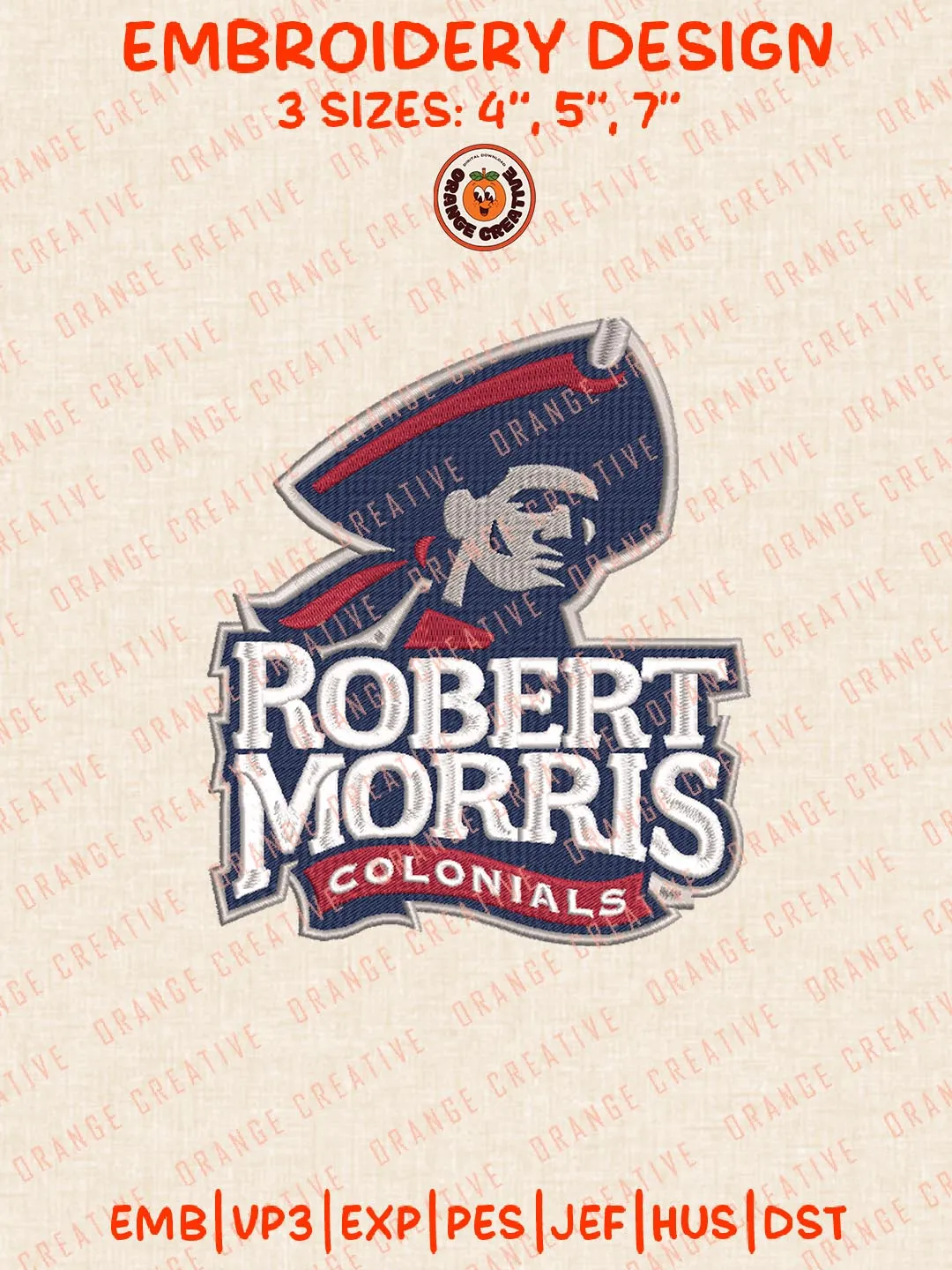 Robert Morris Colonials Logos Embroidery Design Files, NCAA Logos Embroidery Designs, Machine Embroidery Files, 4 Sizes, Custom Sizes, Instant Download