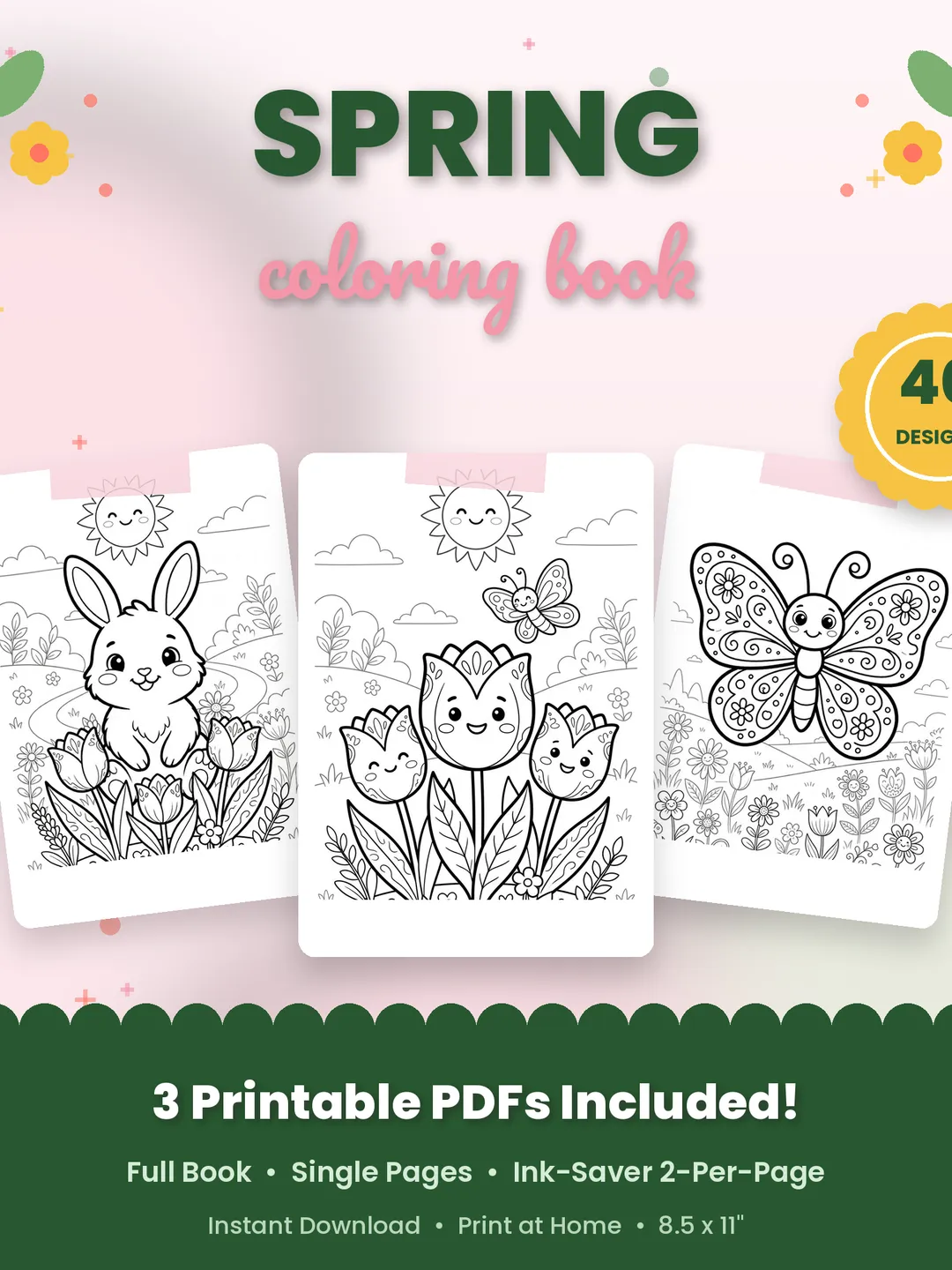Spring Coloring Pages, Spring Coloring Book for Kids, 40 Printable ...