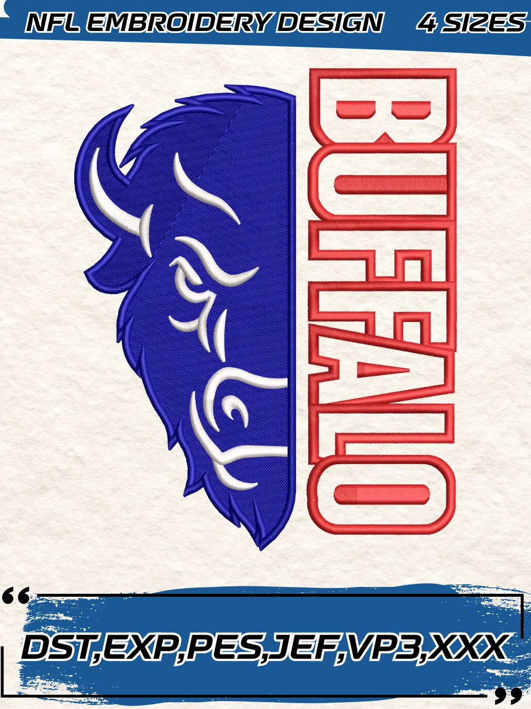 Buffalo Football Skyline Embroidery Design, Football Team NFL Machine Embroidery Digitized Pes Files, 4 Sizes, Digital Download
