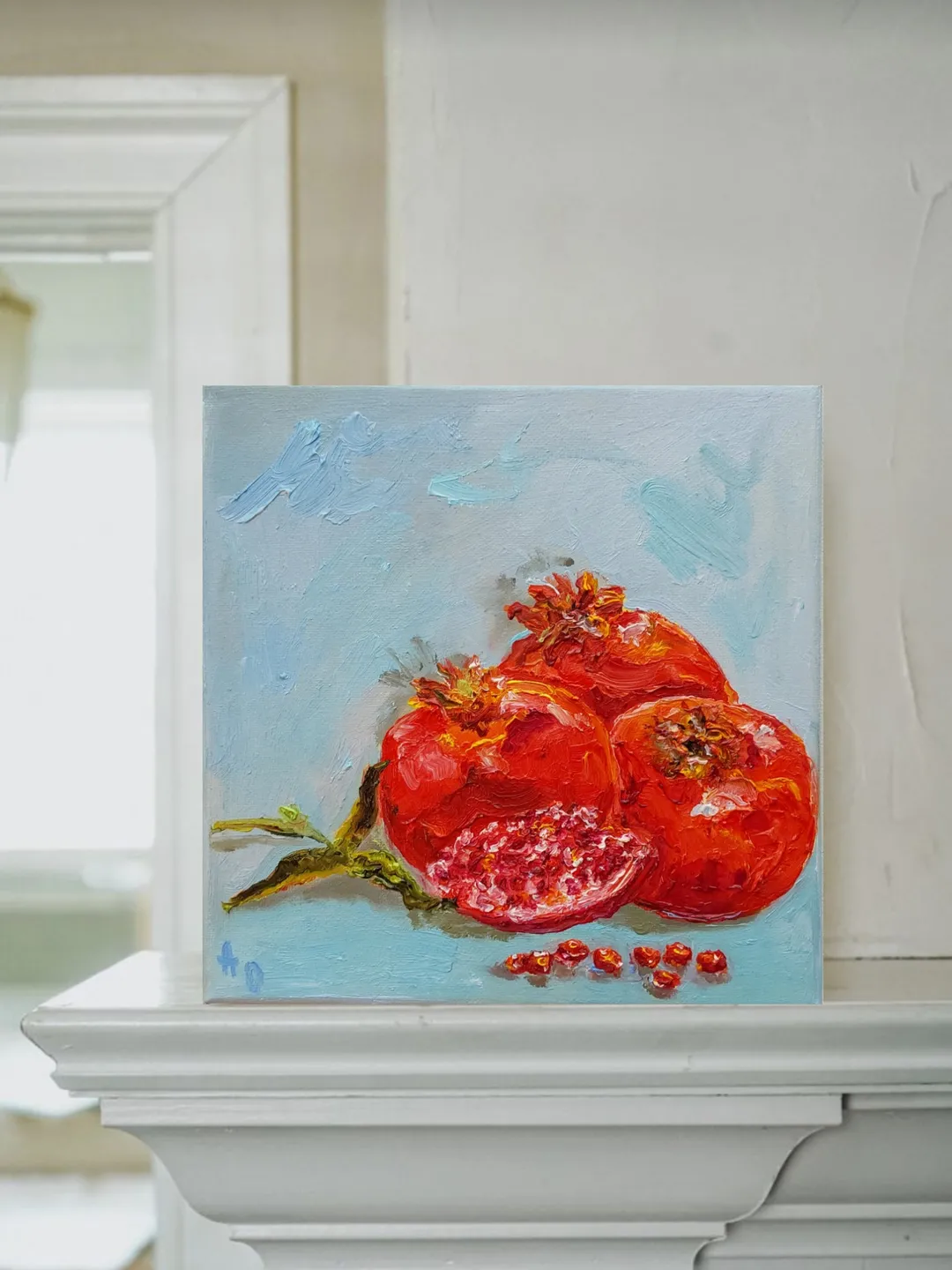 "Still life. Pomegranate" oil painting on canvas 20x20 cm (8x8 inches)