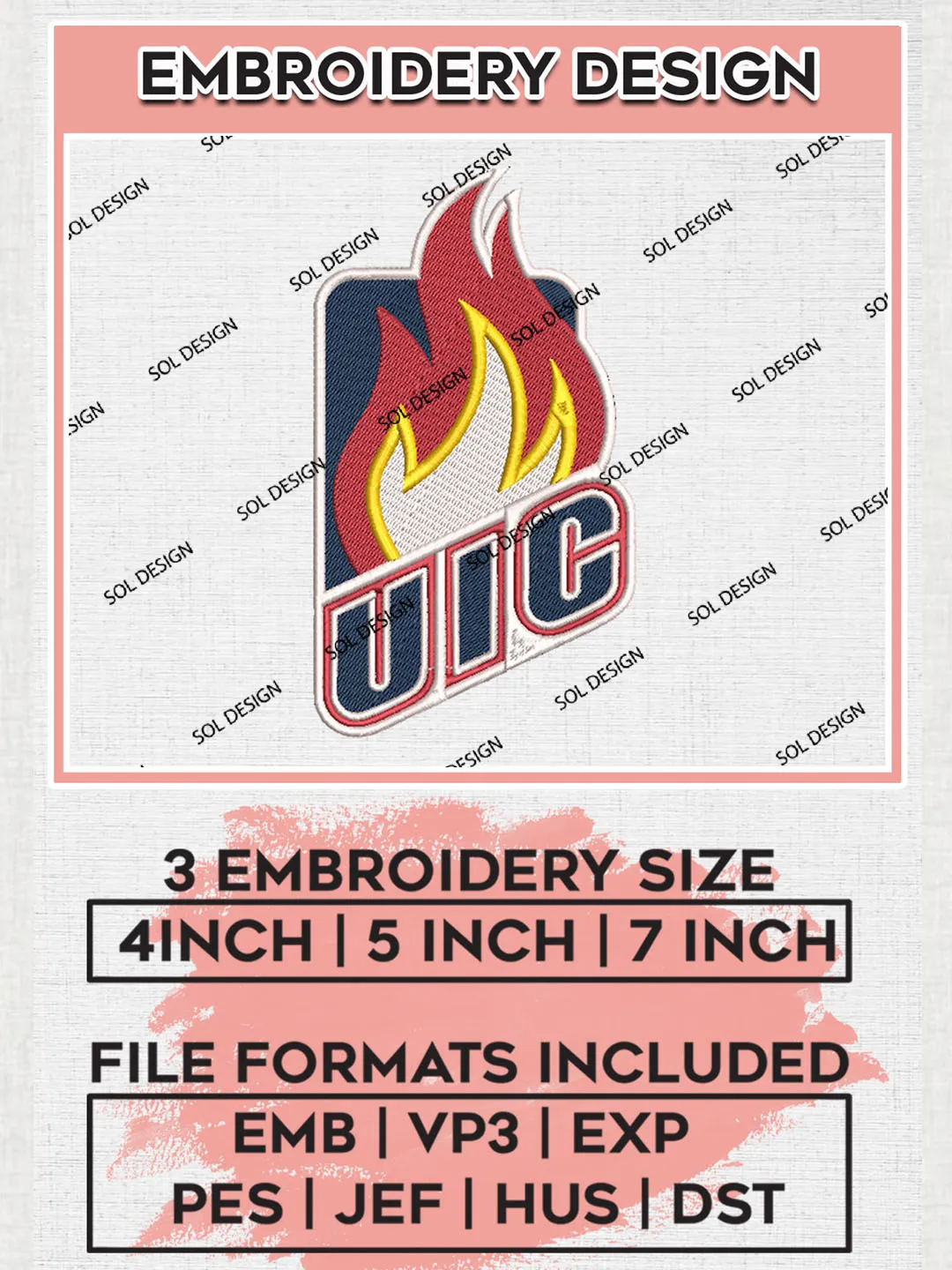 UIC Flames Embroidery Designs, NCAA Logo Embroidery Files, NCAA UIC Flames Logo, NCAA Embroidery Designs, Machine Embroidery Designs, Digital Download