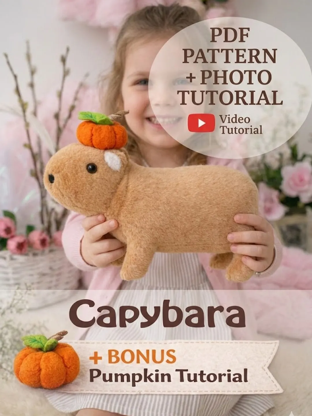 Capybara Sewing Pattern (PDF) Plush Toy – Beginner Friendly DIY Tutorial + Bonus Pumpkin
