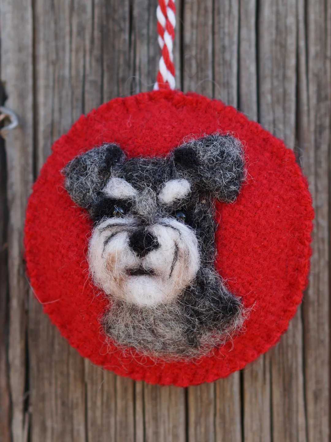 Schnauzer Christmas ornament, pet portrait, needle felted dog ornament, made to order